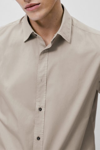 Chemise en sergé de coton à manches courtes - Beige