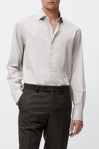 Chemise à rayures en coton cintrée - Taupe