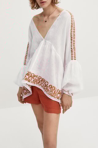 Chemise en lin avec broderies - Blanc