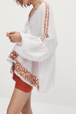 Chemise en lin avec broderies - Blanc