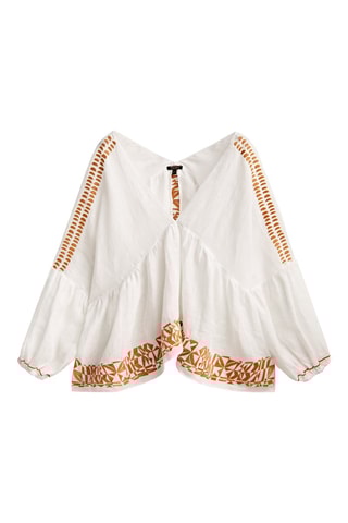 Chemise en lin avec broderies - Blanc