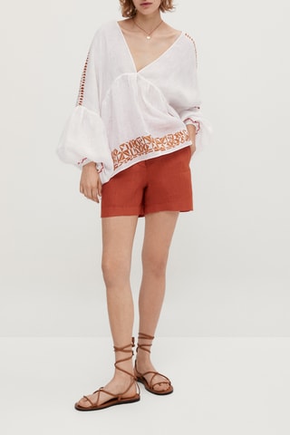 Chemise en lin avec broderies - Blanc