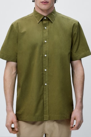 Chemise en sergé de coton à manches courtes - Kaki