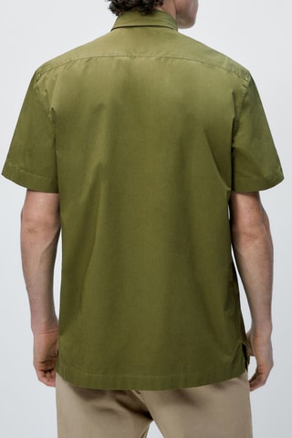 Chemise en sergé de coton à manches courtes - Kaki