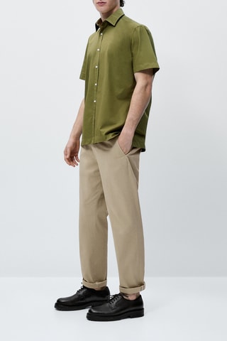 Chemise en sergé de coton à manches courtes - Kaki