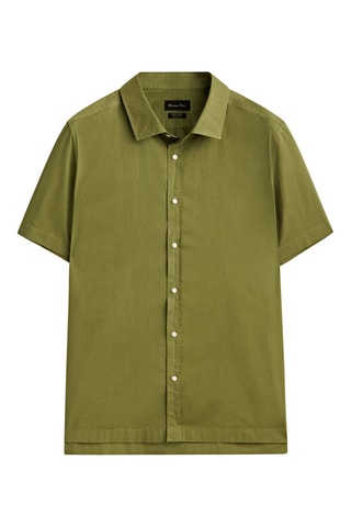 Chemise en sergé de coton à manches courtes - Kaki