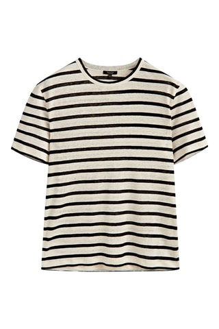 T-shirt rayé en lin manches courtes - Ecru