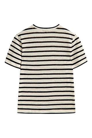 T-shirt rayé en lin manches courtes - Ecru
