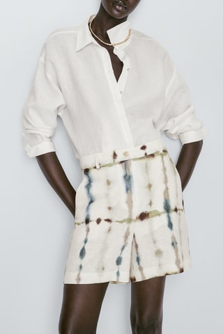 Bermuda en lin et coton tie-dye - Ecru et beige