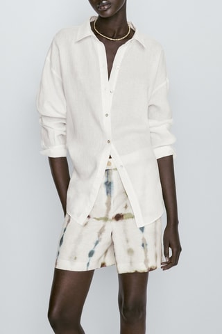 Bermuda en lin et coton tie-dye - Ecru et beige