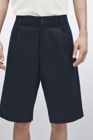 Bermuda à pinces 100% lin - Bleu marine