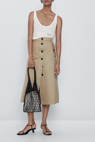 Jupe midi boutons contrastants - Beige