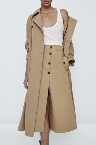 Jupe midi boutons contrastants - Beige