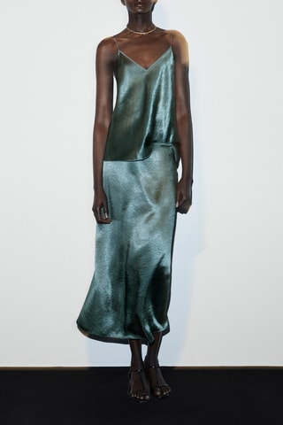 Jupe midi satinée - Vert