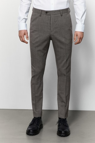 Pantalon de costume en laine grise motif pied-de-poule - Gris