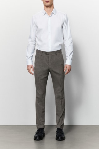 Pantalon de costume en laine grise motif pied-de-poule - Gris