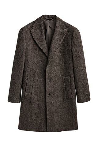 Manteau long en laine motif chevrons - Gris