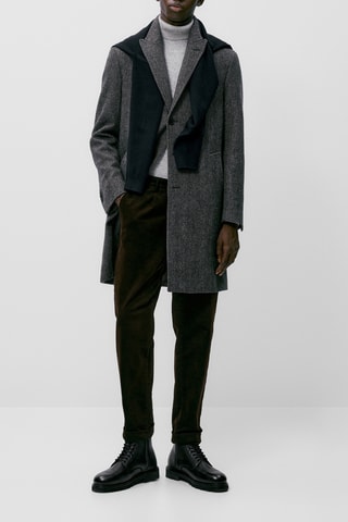 Manteau long en laine motif chevrons - Gris