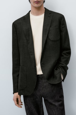 Blazer mélange de laine teinté carreaux - Noir