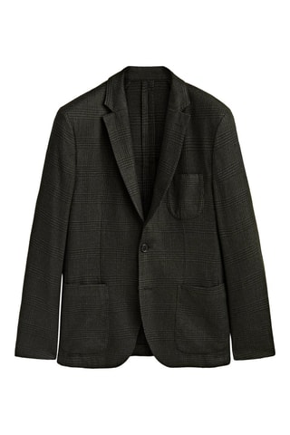 Blazer mélange de laine teinté carreaux - Noir