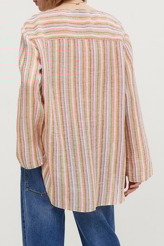 Blouse à rayures de couleurs en lin - Moutarde et gris clair