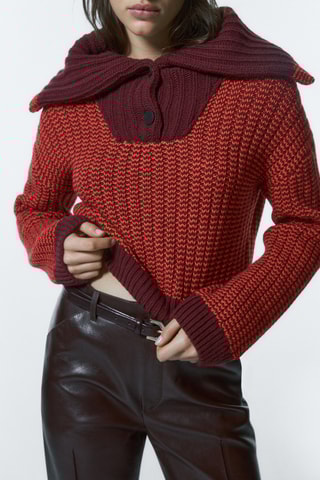 Pull col marin en laine mélangée - Rouge