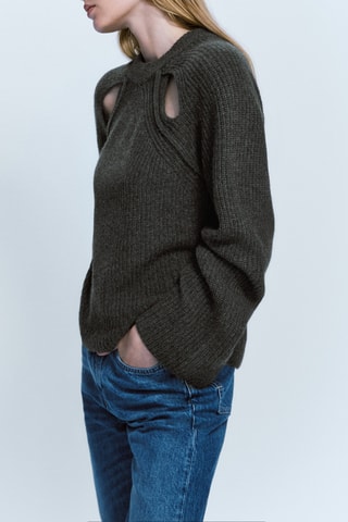 Pull maille perlée cut out - Gris foncé