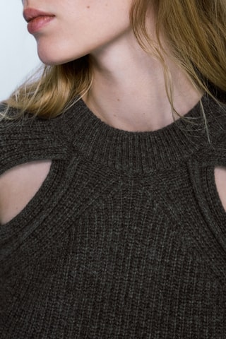 Pull maille perlée cut out - Gris foncé