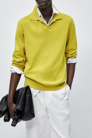 Pull maille milano en coton col polo - Vert