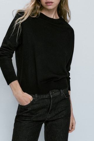 Pull col rond avec de la laine et cachemire - Noir