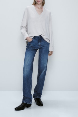 Pull en laine col en V- Ecru