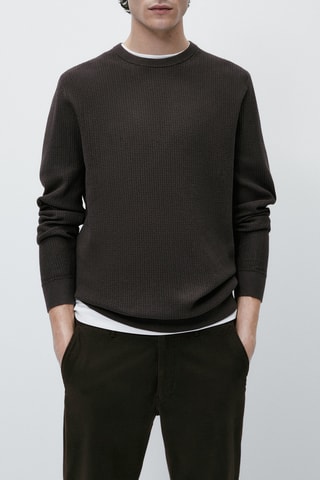 Pull en maille texturé col rond - Anthracite