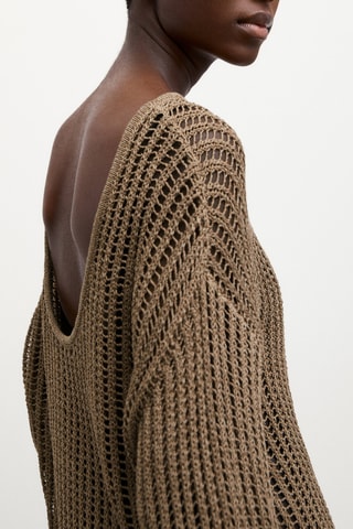Pull long maille ajourée - Marron clair