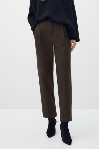 Pantalon à pinces en coton motif chevrons - Marron