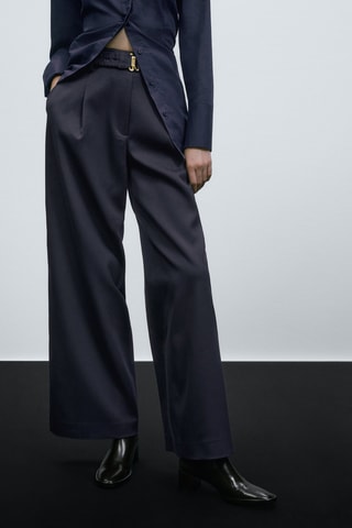 Pantalon taille haute à ceinture - Bleu marine