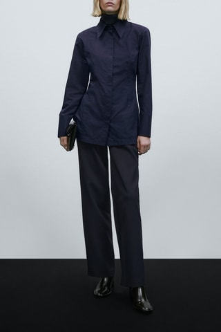 Pantalon taille haute à ceinture - Bleu marine