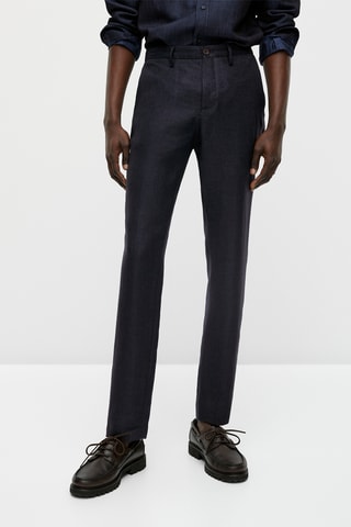 Pantalon en sergé lin casual - Bleu marine chiné