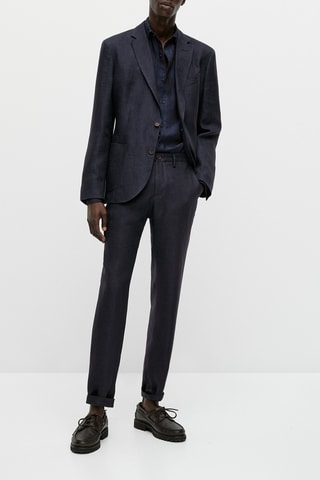 Pantalon en sergé lin casual - Bleu marine chiné