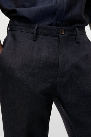 Pantalon en sergé lin casual - Bleu marine chiné