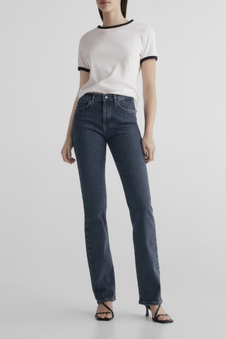 Jean taille haute coupe droite extensible - Bleu foncé