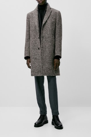 Manteau long en laine mélangée - Gris chiné