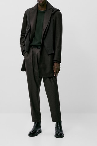 Manteau pied-de-poule 100% laine intérieur amovible - Marron foncé