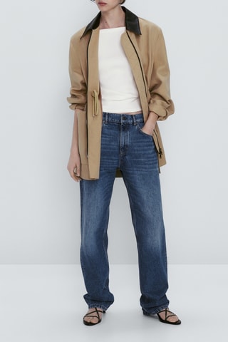 Parka coton mélangé col contrastant - Beige