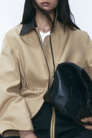 Parka coton mélangé col contrastant - Beige