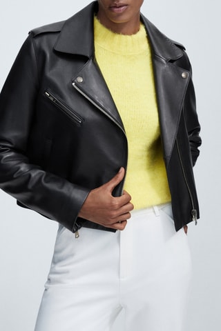 Veste style motard en cuir nappa - Noir