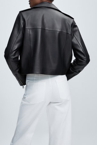 Veste style motard en cuir nappa - Noir