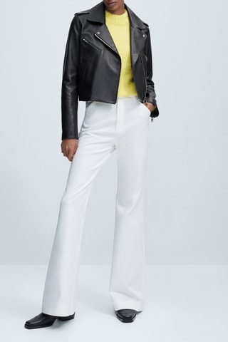 Veste style motard en cuir nappa - Noir