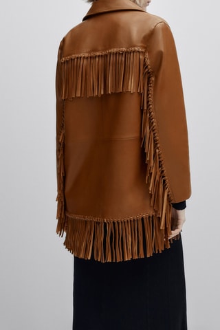 Veste en cuir d’agneau à franges - Studio - Camel