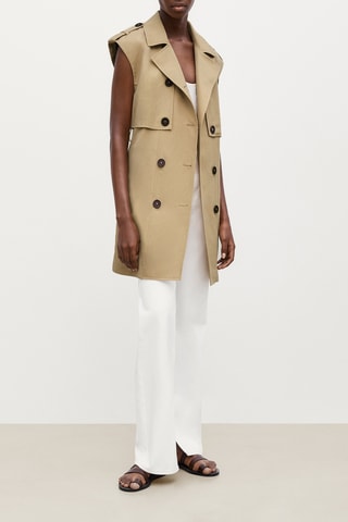 Veste sans manches type trench ceinturée - Marron clair