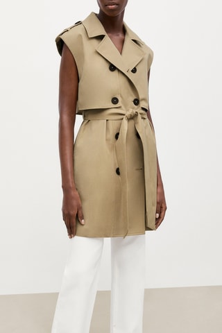 Veste sans manches type trench ceinturée - Marron clair